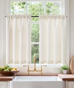 Vangao Blickdichte Küchen Gardinen Modisch Beige 2er Set 90Bx115Hcm OEKO-TEX STANDARD 100