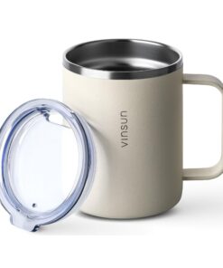 VINSUN Thermobecher 350ml - Isolierbecher für Reisen und Outdoor - Edelstahl, doppelwandig isoliert, Deckel mit Trinköff