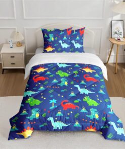 Dino 4-Jahreszeiten Ganzjahresdecke 135x200 cm mit 2 Kissenbezügen | Mikrofaserdecke 260+GSM & Tragetasche | Sommer & Wi