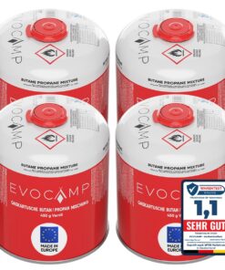 EVOCAMP 4x Propan Butan Gaskartuschen 450g für Weber Grills Q100/1000-Serien, Schraubkartusche Eurogewinde 7/16", Sicher