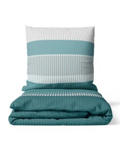 LARAWELL Bettwäsche 135x200 grau grün blau gestreift, kuschelweich, hypoallergen, bügelfrei Premium