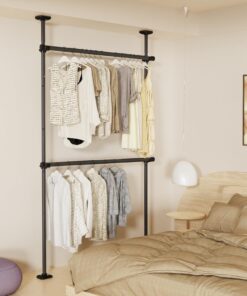 **WELDUN Verstellbare Kleiderstange Raumteiler Schwarz** | **WELDUN Teleskop Kleiderstange ohne Bohren 227-312cm H, 71-