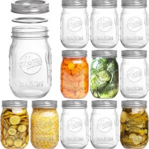 Tebery 12 Stück 16oz Einmachgläser - Vorrausgabe breite Öffnung für Früchte und Gemüse, Soße und Marmelade, ideal für Fa