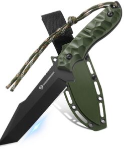TANTO POINT Jagdmesser 5Cr14MoV Stahl 13 cm Klingenlänge Outdoor Gürtelmesser Schwärzer Grüner Griff