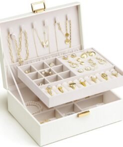 Vlando Vlando Schmuckkästchen, 2-lagiger Schmuck-Organizer mit abnehmbarem Tablett, Geschenk für Frauen