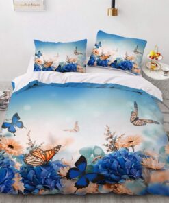Luowei Blau Blumen&Schmetterling Bettwäsche Set 2 Teilig Weiche Microfaser Vintage Floral Schmetterlinge Bettbezug mit R
