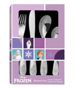 Frozen Eiskönigin Kinder-Besteckset 4-teiligs Edelstahl Messer, Gabel, Suppenlöffel und Dessertlöffel Bunt