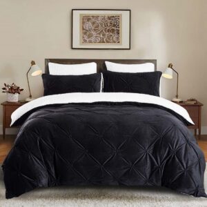 Winter Bettwäsche Oeko-Tex Zertifiziert Flanell Fleece Schwarz Weiß Wendebettwäsche Set Plüschig Pintuck Reißverschluss