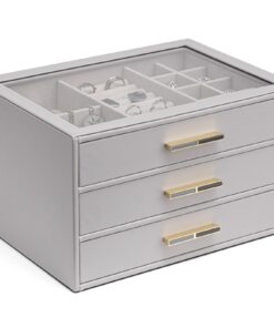 Vlando Glasdeckel Schmuckschatulle für Damen mit 3 Schubladen | Vlando Schmuck-Organizer für Damen mit Glasdeckel und 3