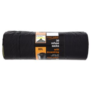 Polylina Müllsäcke 80 Liter + recycelter Kunststoff + Haushalt & Büro + Dauerhaft & ecowise + 80 Liter Kapazität + 30 gr
