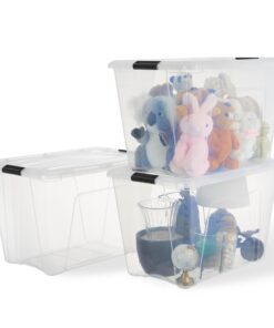 Iris Ohyama Kunststoff-Aufbewahrungsbox BPA-frei 98% recycelter Kunststoff Schlafzimmer Büro 55L 3er Pack Stapelbar Vers