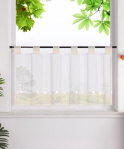 Sesamgardinen mit Schlaufen für Landhausinneneinrichtung Halbtransparenz Beige HxB 45x90cm | Leinenoptik Scheibengardin