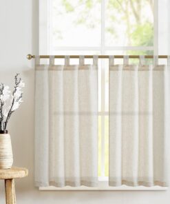 TOPICK Küche Scheibengardinen Beige Halbtransparente für Balkontür Wohnwagen Landhausstil Bauernhausisdar Küchen Gardine
