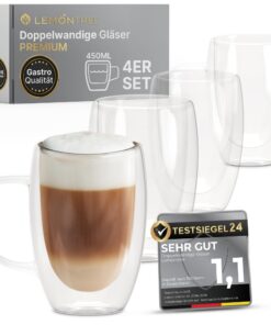 Lemontree 4er Set 450ml Latte Macchiato Gläser - Gastronomie Qualität, doppelwandig, spülmaschinenfest und hitzebeständi