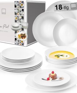 SÄNGER | Premium Porzellan Tafelservice New Port weiß, 18-teilig für 6 Personen, Hochzeitsteller & Speiseteller | Hochze