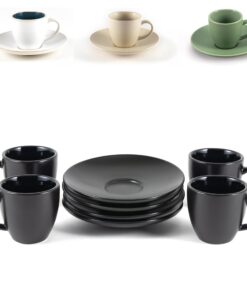 Hochwertiges Steingut Espresso Tassen Set Schwarz – dickwandig, handgefertigt & 4er Set (Schwarz, 4x 75ml) Hochwertige