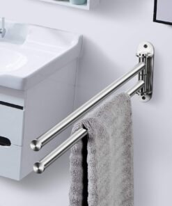 Qobobo 180° Drehung Edelstahl Handtuchstange für das Bad | Qobobo Doppelt Armen Schwenkarm 40 cm Badezimmer Handtuchhal