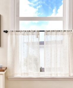 TOPICK Scheibengardinen Leinen Landhausstil Boho Weiß H60 x B65 cm OEKO-TEX STANDARD 100