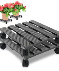 Ikodm 2X WPC Pflanzenroller Eckig 30 x 30 cm｜Blumenroller mit Rollen, Rolluntersetzer Tragkraft 80 kg｜Kübelroller für In