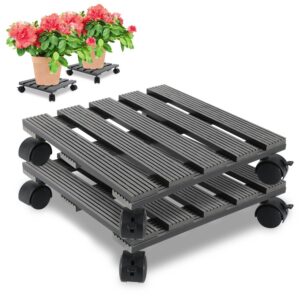 Ikodm 2X WPC Pflanzenroller Eckig 30 x 30 cm｜Blumenroller mit Rollen, Rolluntersetzer Tragkraft 80 kg｜Kübelroller für In