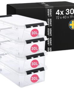 SmartStore Aufbewahrungsboxen 4er-Set 30L | BPA-frei & Lebensmittelecht | Kleidungs Organizer für Abstellkammer & Keller