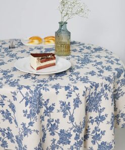 Wracra Abwaschbare Runde Tischdecke Blaues Blumen Pastoral Vintage 140cm Tischtuch Outdoor Party Picknick Gardengesamt