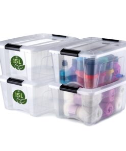 Iris Ohyama NTB-15 15l Aufbewahrungsboxen 4er-Set BPA-frei Transparent Stapelbar für Schlafzimmer Büro