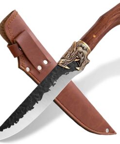 Handgeschmiedetes Purple Dragon Hackmesser mit Lederhülle 7Cr17Mov für Outdoor-Beliebtheit im Küchen- und Campingszenar