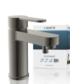 SCHÜTTE Elephant Waschtischarmatur Waschbecken Graphit matt, elegant fürs Badezimmer, Pop-Up-Wasserhahn mit Ablaufventil