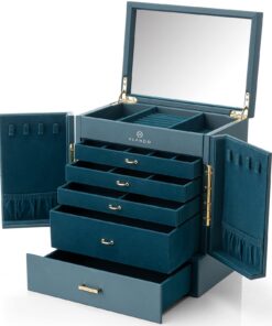 Vlando 6 Schichten Schmuckkästchen für Frauen, PU Leder Schmuck Organizer mit Abnehmbaren Schmuckablagen, für Halsketten