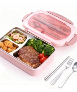 Lebensmittelbox Edelstahl 304 tragbar isoliert Box für Studenten Arbeiter Mittagessen Thermoskanne 2x Fach Rosa
