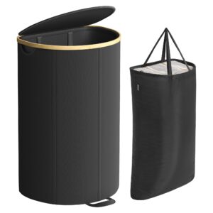 SONGMICS Wäschetonne, 90 Liter, für Waschküche, Schlafzimmer, Wohnzimmer - tinteuschwarz-naturbeige LCB547B01