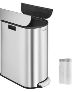 SONGMICS Küchenmülltrennsystem 2 Fächer 30L & 20L, schmaler Treteimer für Recycling & Abfall, metallicsilber LTB570E50