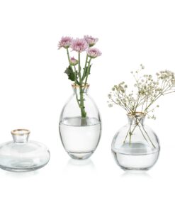 Kleine Vintage Handmade Glasvasen 3er Set Goldrand Verschiedene Größen für Tischdeko Hochzeit