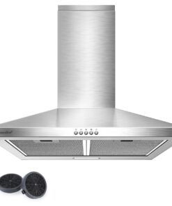 COMFEE CHT |6B Herdabzug 60cm, Wandhaube, Aktivkohlefilter, hoher Luftstrom, Waschbare Fettfilter, LED-Licht, Silver