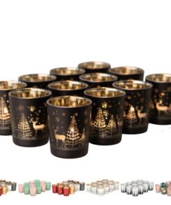 12er Set Weihnachtliche Teelichtgläser Glas Deko für den Feiertag