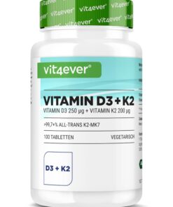 Vitamin D3 10.000 I.E. + Vitamin K2 200 mcg Menaquinon MK7 Depot - Premium Qualität - Hochdosiert -ideal für Familienmit