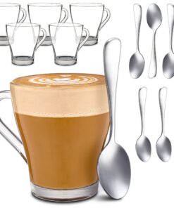 Cosumy 6 Cappuccino Gläser mit Henkel und Löffel - Hält lange warm - Spülmaschinenfest