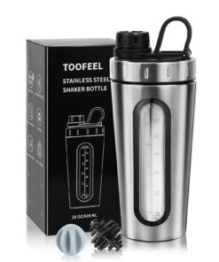 TOOFEEL Protein Shaker Flasche 28 oz Edelstahl, bleibt kalt/heiß, 2 Mischkugeln, sichtbares Fenster, auslaufsicher
