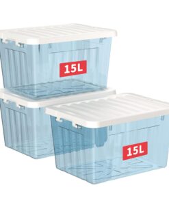 Cetomo Kunststoff-Aufbewahrungsboxen klar Blau 15L x 3 Ordnungsboxen Zuhause Büro BPA-frei