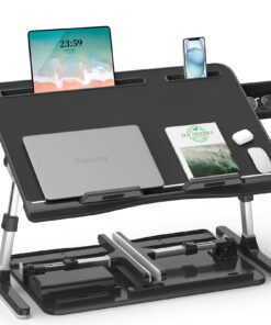 Betttisch Potuopy Leder einstellbare Höhe für Arbeit und Lesen (schwarz, 60 * 40cm) Betttisch Potuopy Faltbare X-Große