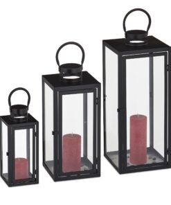 Relaxdays Laternen 3er Set, moderne Metall Laternen für Kerzen, ideal für In- & Outdoor, praktisch mit 3 Größen, trendig