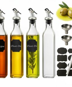 WERTIOO 500ML Olivenölflaschen Set, Glas Ölflaschen mit Trichter & Stift für Küche BBQ