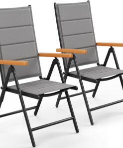 LIFERUN Outdoor Esszimmerstuhl Aluminium Balkonstuhl, Klappbar, 7-Fach Verstellbar, Grau, 2er Set, Bis 120 kg