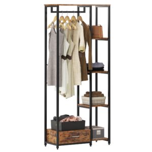 DlandHome Kleiderständer mit Schuhregalen und Taschen für Wohnzimmer & Schlafzimmer, 180 cm, Braun/Schwarz