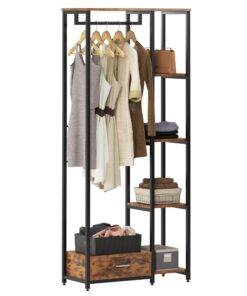 DlandHome Kleiderständer mit Schuhregalen und Taschen für Wohnzimmer & Schlafzimmer, 180 cm, Braun/Schwarz