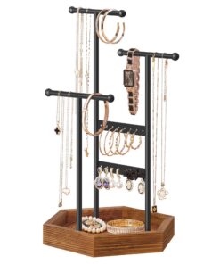 SONGMICS Schmuckständer, Metall Ohrringhalter, 4 getrennte Bereiche, perfekt für Halsketten, Armbänder und Ohrringe, Ges