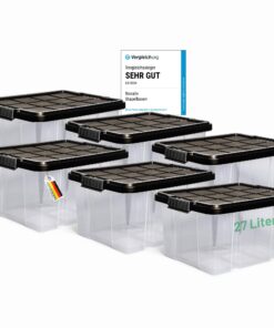 Novaliv 6x Stapelbare Storage Boxen 27L für Anthrazit Kunststoff BPA-frei 46,5x36,5x24 cm