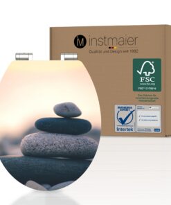 Instmaier WC Sitz mit Absenkautomatik | Stapel Steine | Klodeckel aus MDF-Holz | geprüft nachhaltig mit FSC-Zertifizieru