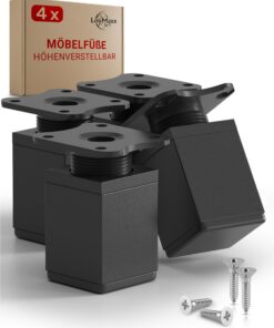LouMaxx Möbelfüße verstellbar eckig 4er Set – perfekt für DIY-Projekte | LouMaxx Hochwertige Schrankfüße 40x40x60mm – i